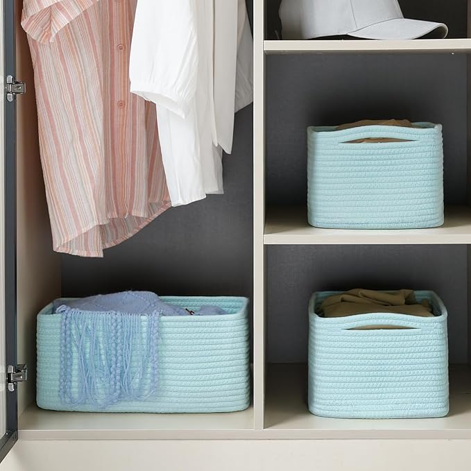 3-Pack Small Storage Baskets for Organizing | Woven Shelf Toy Basket | Rope Baskets for Gifts Empty | Closet Organizer Bins w