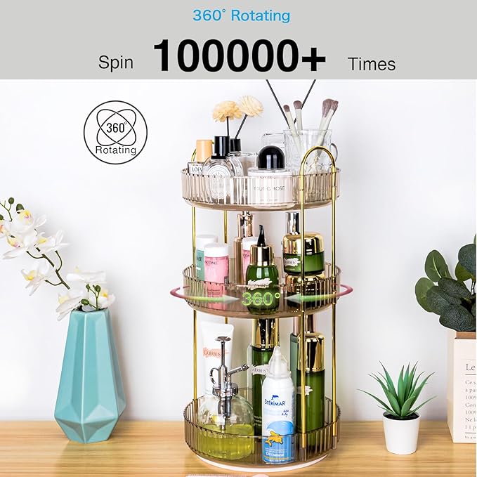 360 Rotating Makeup Organizer - Large Capacity Spinning Perfume & Cosmetic Skincare Holder for Vanity & Countertop (Vibrant O