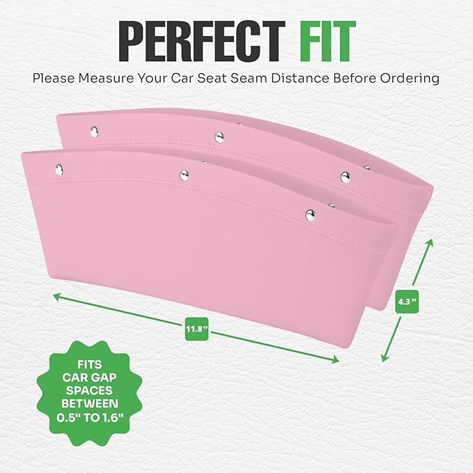 lebogner Between Car Seat Gap Filler Organizer, 2 Pack PU Leather Side of Center Console Car Pocket for Phone, Coins and Keys, Multifunction Crevice Caddy Catcher, Vehicle Interior Accessories, Pink