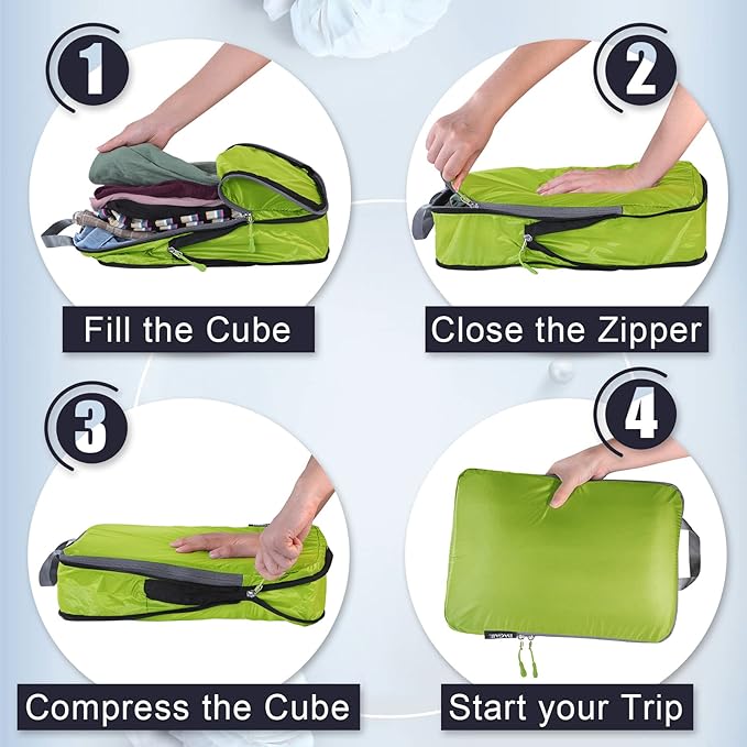 BAGAIL 5 Set Ultralight Compression Packing Cubes Travel Accessories Expandable Packing Organizers(Green)