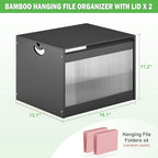Hanging File Box Organizer for Letter Size, 2 Pack Bamboo Acrylic File Folder Storage with Lid Clear Moving Boxes Wood with H