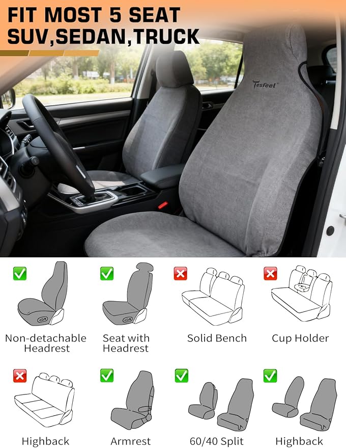 Waterproof Towel Car Seat Cover, 1200g Heavy-Duty Sweat Protection for Yoga, Swimming & Beach, Universal Non-Slip Seat Protec