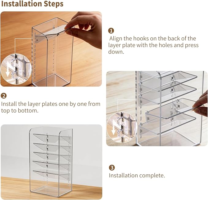 PAVSTINE Medicine Cabinet Organizer with Adjustable Dividers, Clear Vertical Layered Backward Slanting Shelves for Pressed Po