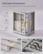 Glimmloop 360° Rotating Jewelry Box with 5 Drawers, Spacious Vertical Jewelry Organizer with Glass Window, Jewelry Storage Ca