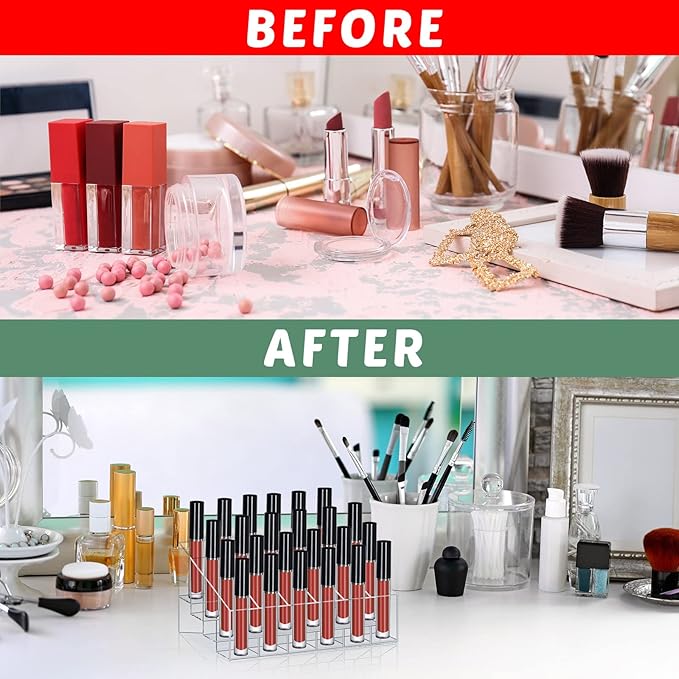 Macarrie 4 Pieces Lipstick Holder Organizer 24 Slot Acrylic Lipstick Makeup Organizer Case Display Stand Storage Box for Lips