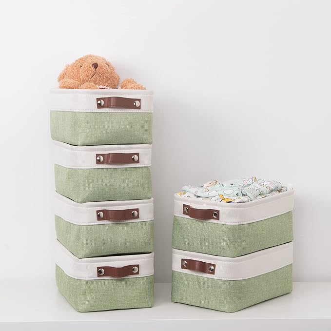 HNZIGE Collapsible Storage Baskets for Shelves(6pack) Small Fabric Bins with Handles, Linen Baskets Organizer Bins for Organi