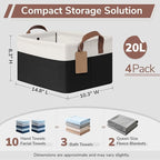 CHICVITA 4 Pack Storage Baskets for Shelves, Foldable Closet Baskets for Organizing, Fabric Storage Bins with Handles, Towel 