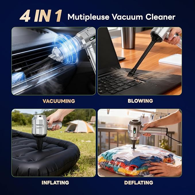 【Upgraded Version】Sycoodeal Car Vacuum Cleaner,Mini Portable Vacuum Cordless,25000PA Powerful Strong Cyclonic Suction USB Rec