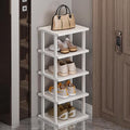 SAN HE Bamboo Shoe Rack 5Tier- Vertical White Shoe Rack for Small Spaces, Tall Narrow Shoe Rack Organizer for Closet Entryway
