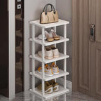 SAN HE Bamboo Shoe Rack 5Tier- Vertical White Shoe Rack for Small Spaces, Tall Narrow Shoe Rack Organizer for Closet Entryway