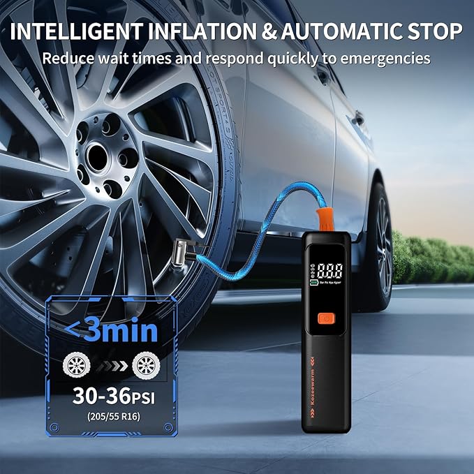 Tire Inflator Portable Air Compressor - ZGWATO Tire Air Pump with Digital Pressure Gauge, Auto Shut Off, 3X Faster Inflation, Cordless Tire Inflator for Car, Motorcycle, Bike, Bicycle and Ball, Black