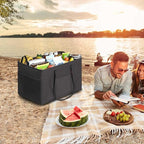 LHZK Standing Utility Tote Bag with Metal Wire Frame and the Sides Rinforced, Large Tote Bag with Handle, Reusable Grocery