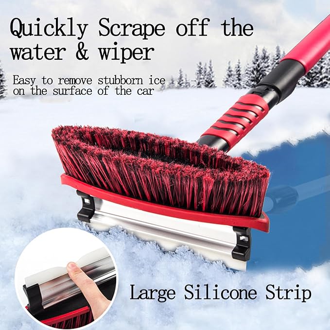 42" Car Snow Brush & Ice Scraper Red Snow Brush for Car Extendable, Upgraded Heavy Duty Pivoting Snow Broom for SUV Trucks Windshield Snow Cleaning
