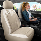 PIC AUTO Car Seat Covers, Cute Rabbit Premium Beige Leather Seat Covers, Universal Fit Front Seat Covers for Cars, Trucks, SU