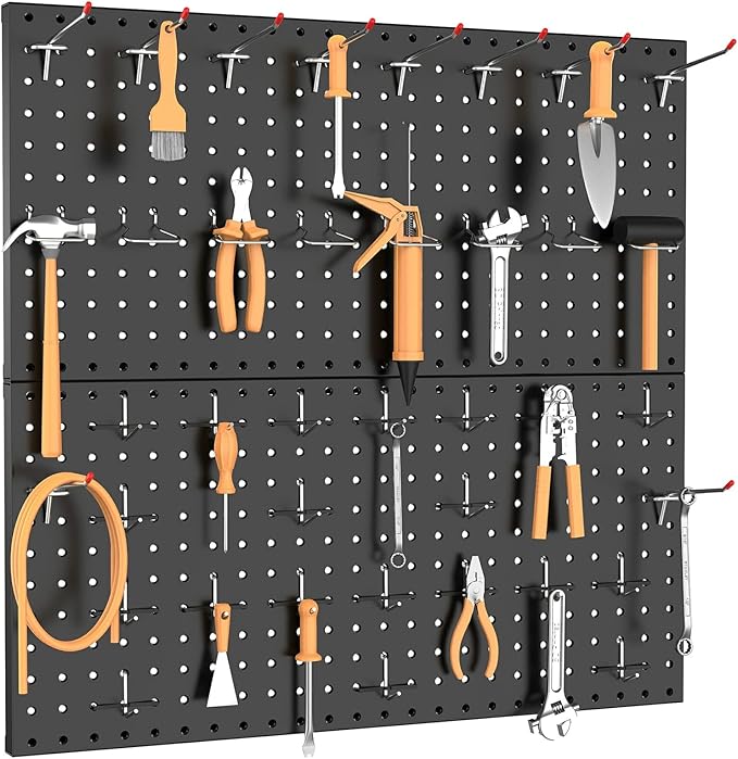 TORACK Metal Pegboard Wall Organizer 24" x 24" or 12" x 48", 70 PCS Tools Storage Pegboard for Garage Tool Organizer Peg Boar