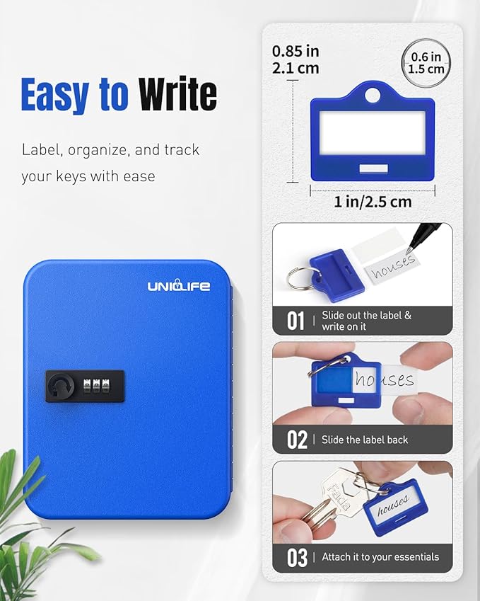 Uniclife 20 Keys Key Lock Box with Code, Wall Mount Lock Box for Keys with Code, Key Organizer with Tags, Key Cabinet, Key St