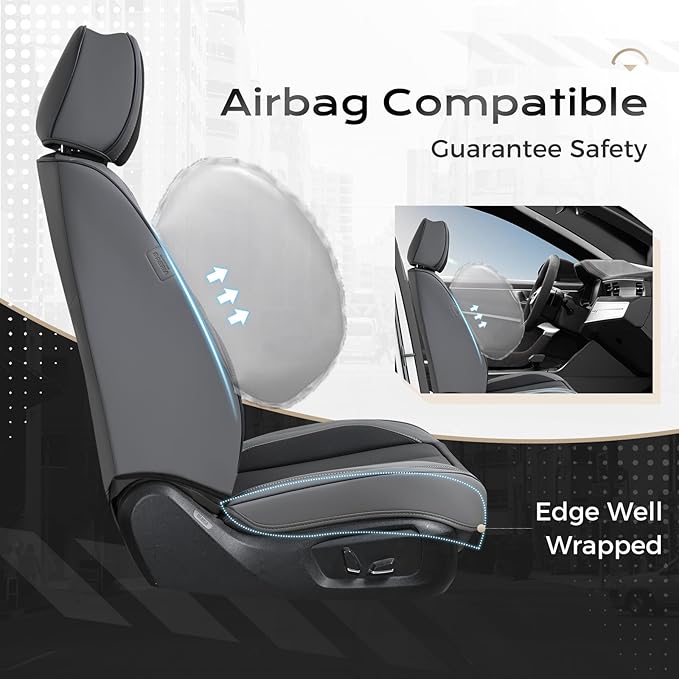 Coverado Seat Covers, Car Seat Covers Full Set, Leather Seat Covers for Cars, Car Seat Protector, Gray Car Seat Covers Front 