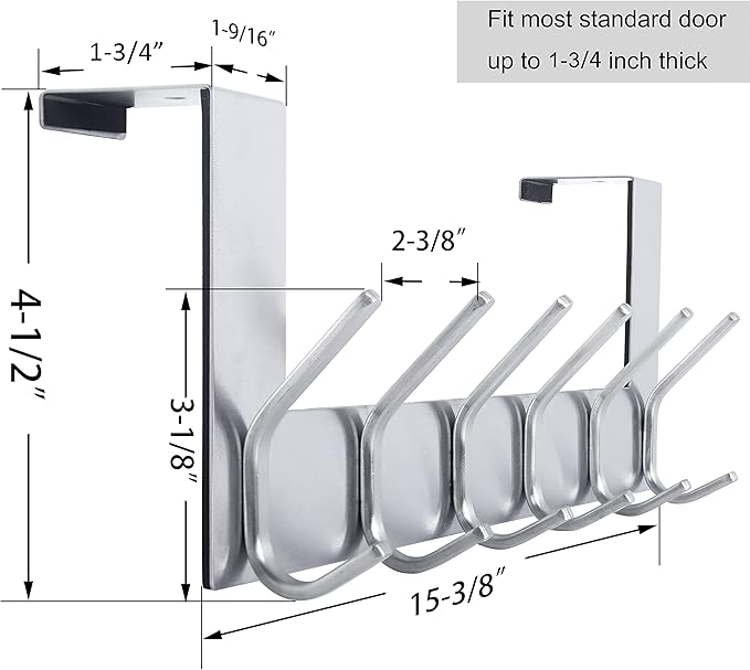 WEBI Over The Door Hook Door Hanger:Over The Door Towel Rack with 6 Hooks for Hanging Coats,Door Coat Hanger Towel Hanger Ove