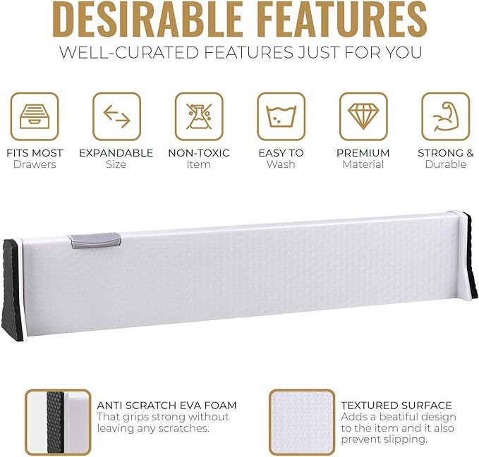 RAPTUROUS Adjustable Drawer Dividers, 2.5" Tall, Expandable 13-22", 8-Pack, Non-Slip for Dresser, Closet, Kitchen, Nursery, a
