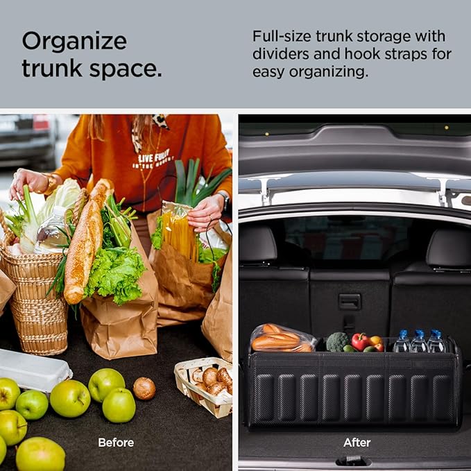 Spigen Trunk Organizer Collapsible Heavy Duty Foldable with Lid for SUV, Model Y juniper (2025/26),