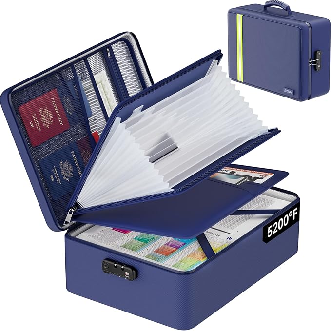 Fireproof Document Bag, Insulated Large Document Box with Lock, Important Document Organizer with Waterproof Zipper, Portable