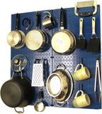 Wall Control Kitchen Pegboard Organizer Pots and Pans Storage Rack Organization Kit with Blue Pegboard and Black Accessories
