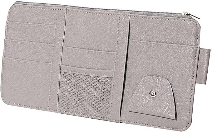 Car Sun Visor Multi-Pocket Organizer — Gray (Universal Car/SUV/Truck Storage Pouch)