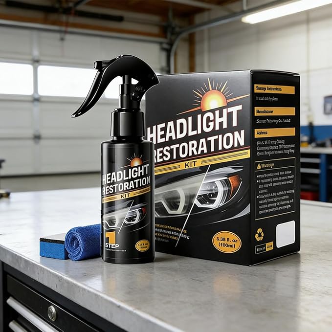 Headlight Restoration Kit, Headlight Cleaner and Restorer, No Power Tools Needed, Spray & Wipe, Restores to Like-New (2pc)