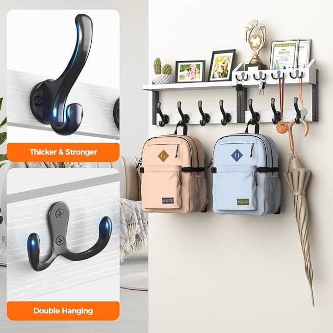 Evermagin 29" Coat Rack Wall Mount with Shelf, 4 in 1 Coat and Key Hanger with 11 Metal Hooks, Entryway Wall Mounted Shelf wi