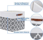Temary 12x12x12 Fabric Storage Bins 4 Pack with Leather Handle, Foldable Cubes Storage Box Baskets for Closet, Shelf (White&L