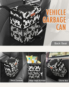 Car Trash Can with Lid, Cute Leakproof Car Trash Garbage Bag Hanging Vehicle Trash Bin Small Portable Automotive Garbage Cans Organizer for Back/Front Seat/Console(2.8 Gallons,Cow Print)