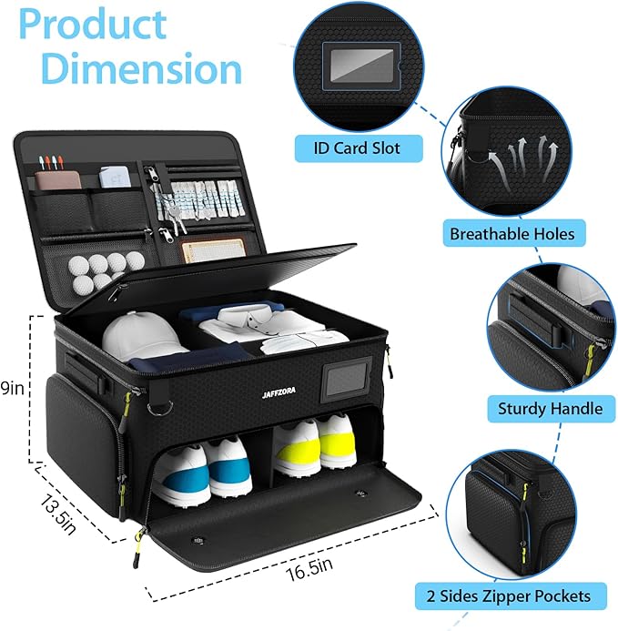 4-Layer Golf Trunk Organizer, Golfer Gifts for Men Women with Separate Ventilated Compartment for 2 Pairs Shoes, Waterproof