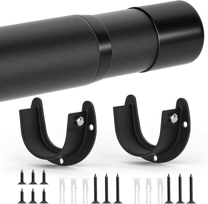 Closet Rod, 17 to 68 Inch Closet Rods for Hanging Clothes, Heavy Duty Adjustable Clothes Hanging Bar Rod Matte Black Closet P