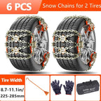Tire Chains, Snow Chains for Car/SUV/Pickup, for Tire Width（225-285mm), Adjustable Universal Emergency Thickening Chains, 6PC