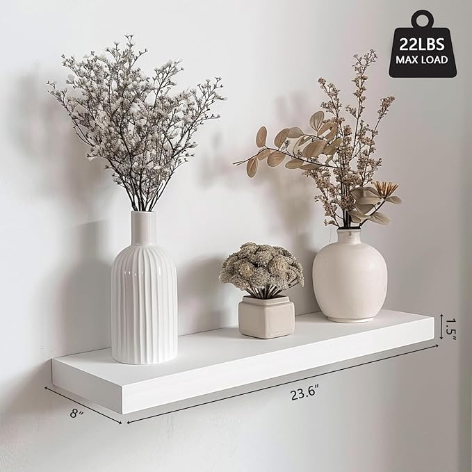 INHABIT UNION White Floating Shelves for Wall-24in Wall Mounted Display Ledge Shelves Perfect for Bedroom Bathroom Living Roo