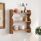 Solid Wood Wall Shelf 3-Tier,Solid Wooden Step Stool,Rustic Floating Shelves Wall Mounted Storage Rack,Wooden Stool for Adult