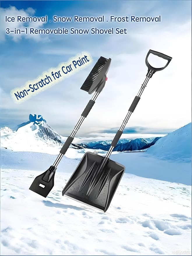 Snow Shovel,Detachable Snow Removal Kit+Snow Brush+Ice Scraper,42-inch,Lightweight and Adjustable,360°Degree Rotating Brush Head,for Car,Garden,Camping,and Snowman Building