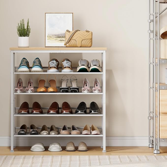 HOOBRO Shoe Rack for Entryway, 5-Tier Shoe Organizer with Adjustable Mesh Shelves, 12-16 Pairs of Shoes, Spacious Floor Mount