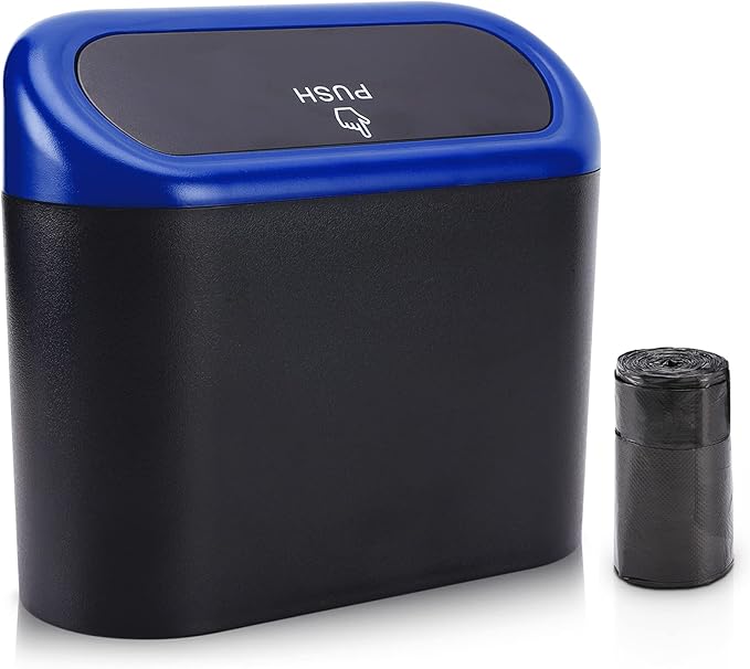 Accmor Car Trash Can with Lid, Vehicle Trash Bin Car Dustbin Garbage Organizer Holder with Trash Bag, Portable Hanging Mini Wastebasket Bin Trash Container for Auto Cars, Home, Office (Blue)