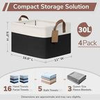 CHICVITA 4 Pack Large Storage Baskets for Shelves, Collapsible Fabric Storage Bins with Metal Frame Handles, Decorative Close