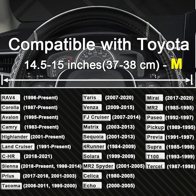West Llama Customized Auto Car Steering Wheel Cover for Toyota Rav4 Corolla Camry Highlander (Diamond Quilted-Black+Gray-Stan