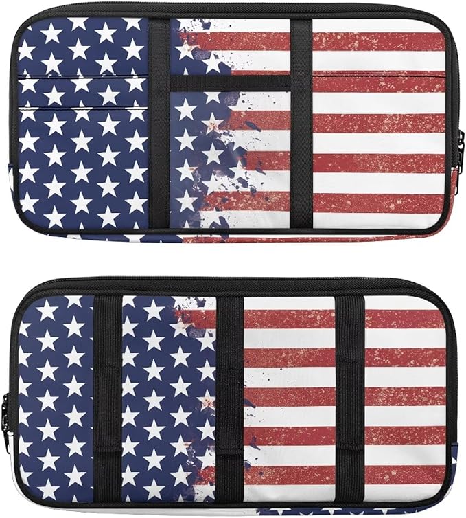 American Flag Car Sun Visor Organizer,Multi-Pocket Visor Organizer Storage Pouch with Double Zippers Document Holder for Insurance, Pen, Chapstick