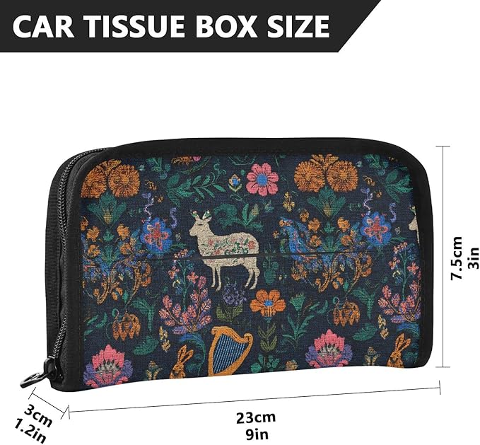 Car Tissue Holder Car Visor Organizer Tissue Box Holder for Car Sun Visor Organizer with Car Vehicle Accessories Essentials Interior for Women Men Dark Harp Sheep Flowers Embroidery