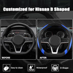 West Llama Flat Bottom Car Steering Wheel Cover for Nissan,D Shaped Steering Wheel Cover for Rogue,Altima,Kicks (Black+Blue-S
