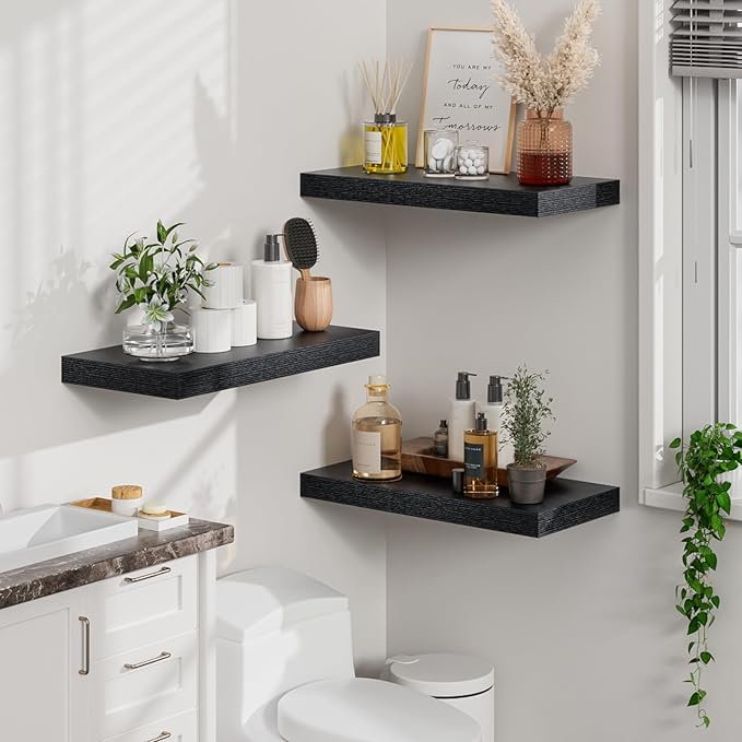 Heimlove 12inch Deep Floating Shelves for Wall, Mounted Shelves 24" W x 12" D x 1.5" H, wall Shelf for Bedroom Living Room Ba