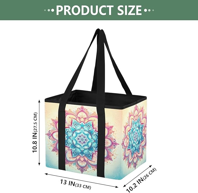 Mandala Reusable Grocery Bags Large Shopping Tote Bag with Reinforced Bottom Board, Water Resistant Foldable Storage Bags for