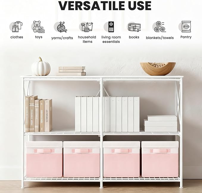 Large Closet Organizer Bins with Lids 4 Pack - 23 QT Collapsible Decorative Storage Boxes with Lids - Clothes Storage Bins wi