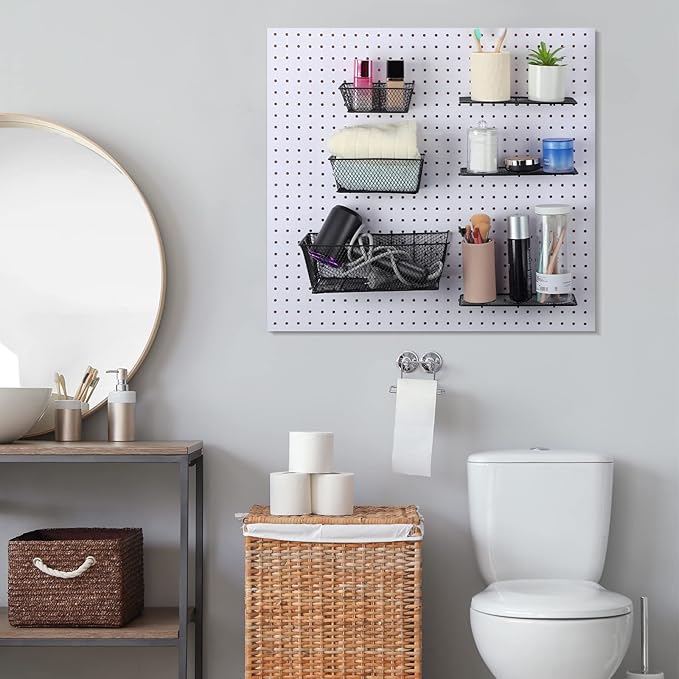 Sieral 30 Pcs Pegboard Organizer Accessories Kit Includes Peg Board Shelving Storage Basket Organizer Bins Hooks Loops Cup wi