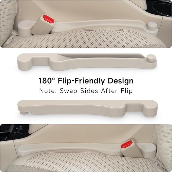Car Seat Gap Filler Set of 2, 3IN1 Seat Side Gap Filler Plug with Storage Slot & Hook Function, Soft Foam Universal Fit Car SUV Truck Fill Gap Between Seats Console Organizer（Narrow Ivory）