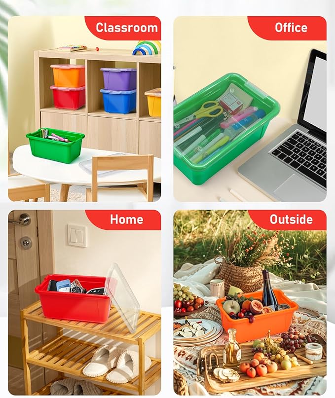 GAMENOTE 6 Quart Storage Bins with Lids,6 Pack Rainbow Plastic Latching Box for Classroom&Kids Toy Storage Opaque Stackable S